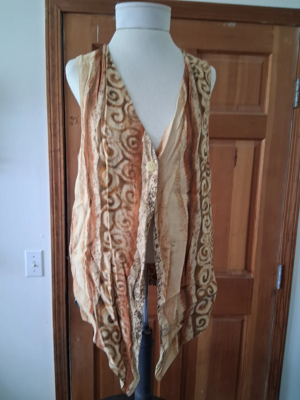 Boho Cream and Rust Sleeveless Drape Vest